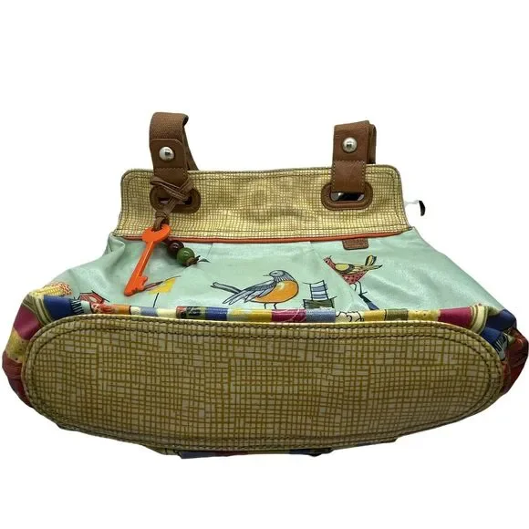 Fossil Womens Key Per Bird City ZB457 Coated Canvas Shoulder Handbag Purse - Picture 2 of 16